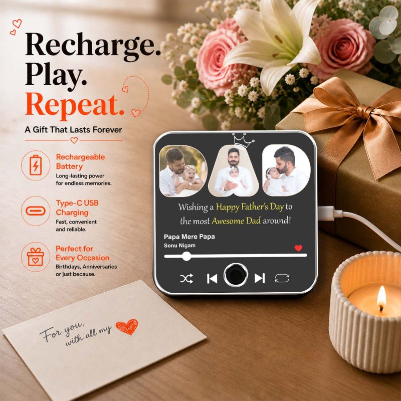 Customized Day Musical Fridge Magnet Photo Frame | Custom with Song & Photo Unique Fathers Day & Birthday, Papa, and Grandpaa Home Decor Magnet